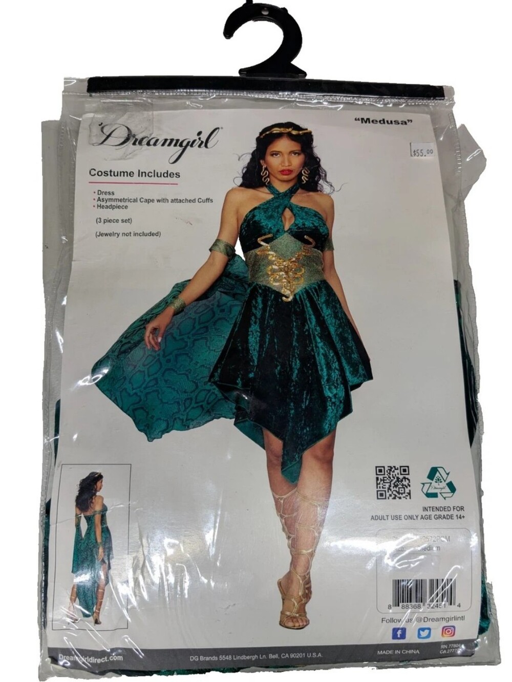 Medusa Adult Women Halloween Costume Dreamgirl Green Velvet Size L 12572pc
